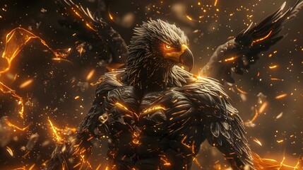 Powerful Fire Eagle Creature in Explosive Fury Attacking with Fierce Claws and Flaming Wings - obrazy, fototapety, plakaty