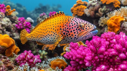 Naklejka na ściany i meble Fish on coral reef amidst diverse corals