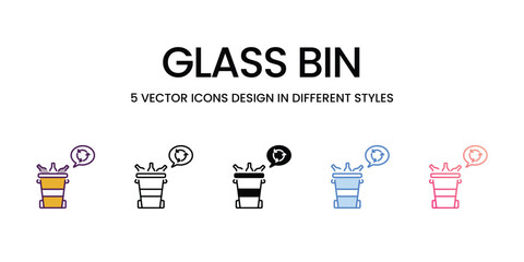Glass Bin icons set in different style vector stock illustration