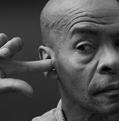 people suffering from deafness and hearing loss on grey background with people stock image stock...