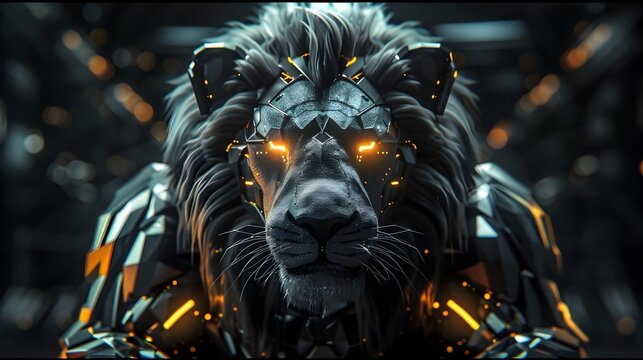 Futuristic Robotic Lion Warrior with Glowing Energy Armor in Cinematic Sci-Fi