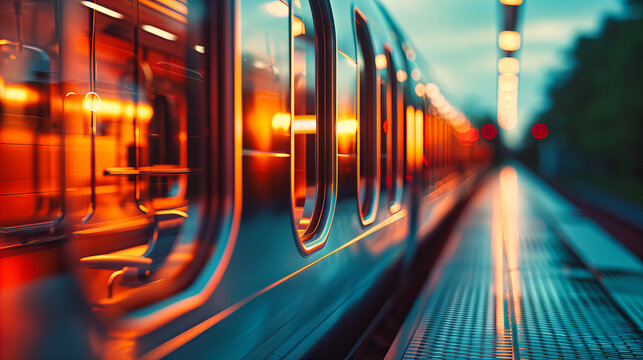 High-Speed Train Transportation, Modern Railway Station with Motion Blur, Concept of Travel and Urban Commute