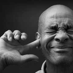 people suffering from deafness and hearing loss on grey background with people stock image stock...