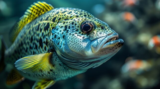 A photo of a fish with many other fish in its mouth and the background, zoomed in