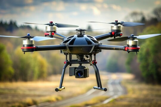 Drone Capturing Scenic Landscape During Golden Hour