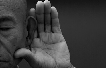 people suffering from deafness and hearing loss on grey background with people stock image stock...