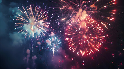 Vibrant fireworks exploding against a midnight sky