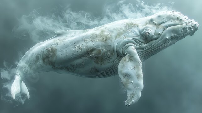  A picture of a humpback whale emitting significant amounts of steam from its rear