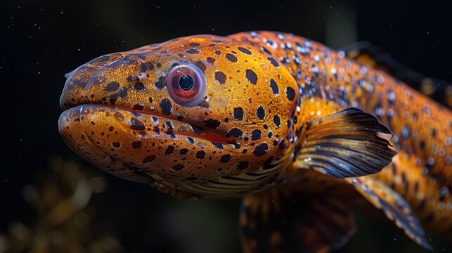  A macroscopic view of a fish exhibiting black dots on its body and a yellow body displaying black spots on its head