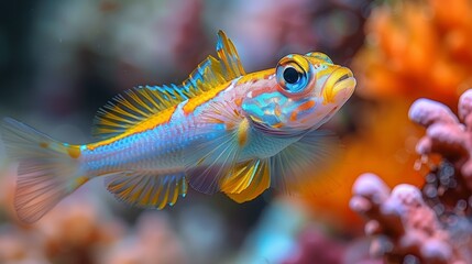 A macro shot of a neon-colored fish amidst vibrant corals