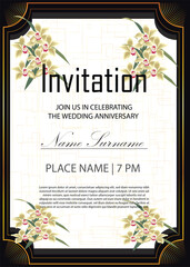 invitation design in black and golden color background 