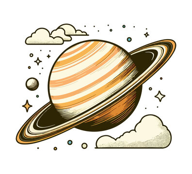  Saturn Planet hand drawn vector illustration