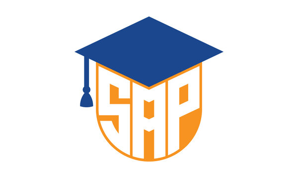 SAP initial letter academic logo design vector template. school college logo, university logo, graduation cap logo, institute logo, educational logo, library logo, teaching logo, book shop, varsity