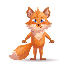 Funny cartoon fox. Character design. Vector illustration.
