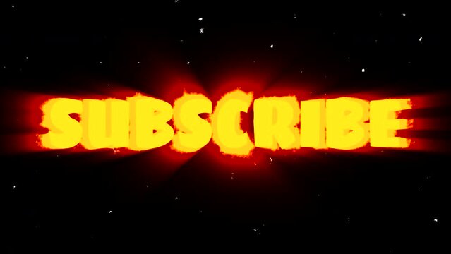 Yellow Red Glowing Neon Subscribe Floating Animated Flame Message. Retro disco comic style, social media design, concept vlog, title video for you tube or network marketing	