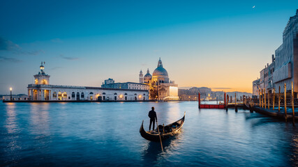 panoramic view at the grand canal of venice during sunset - 765633361