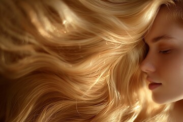Nourish hair of shampoo or serum, oil for curly hair. Repair damaged hair concept - obrazy, fototapety, plakaty