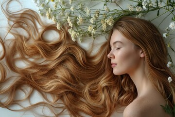 Nourish hair of shampoo or serum, oil for curly hair. Repair damaged hair concept