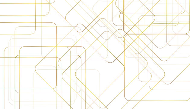 Abstract seamless pattern of randomly arranged golden rectangle frames with soft shadows on transparent background.