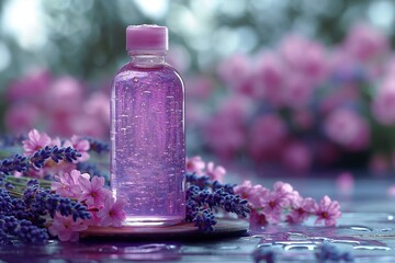 Lavender Nourish hair of shampoo or serum, oil for curly hair. Repair damaged hair concept