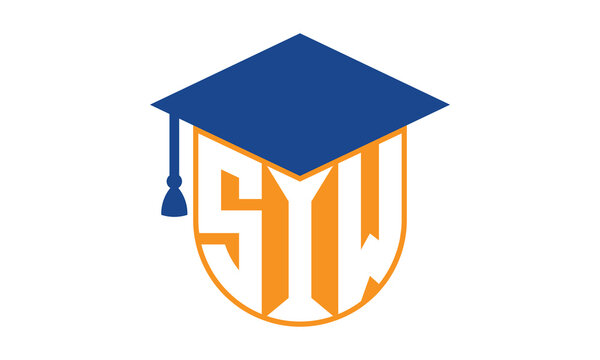 SIW initial letter academic logo design vector template. school college logo, university logo, graduation cap logo, institute logo, educational logo, library logo, teaching logo, book shop, varsity