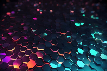 Abstract background with a hexagon pattern and glowing lights.
