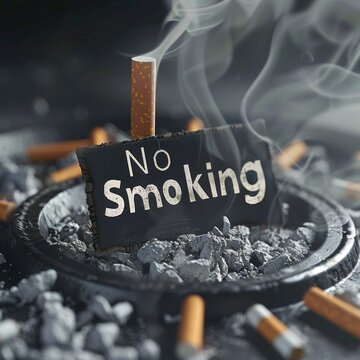 An anti-smoking image with the inscription "Do not smoke" with a column of cigarette smoke on the background of an ashtray