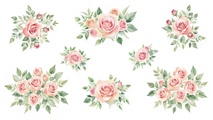Foto op Aluminium Set of Watercolor pink roses, Rose flower Decoration for Mother's day card, weddings, wedding design, wedding invitation. © Mango Monkey Design