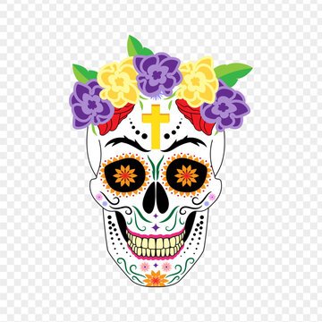 Mexican decorated skull vector on transparent background