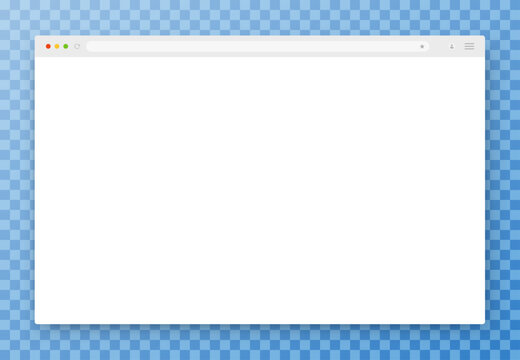 The design of the web browser window in white on a transparent background. An empty website layout with a search bar and buttons. Vector EPS 10.