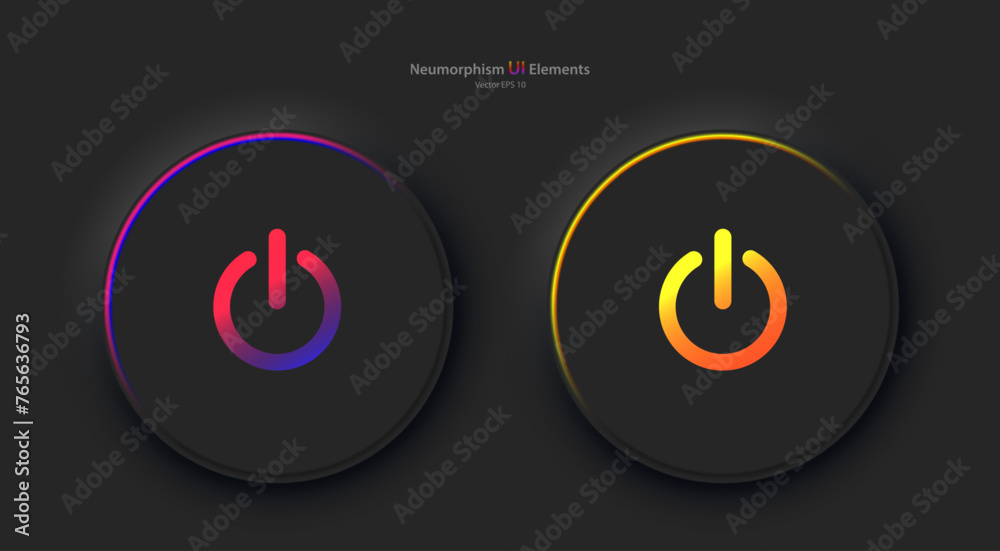 Poster a set of round buttons with the power symbol in black. user interface elements for mobile devices in