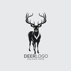 black and white deer logo in vector format. Perfect silhouette for hunting, clipart, designs, and impactful illustrations. Download now deer buck logo!