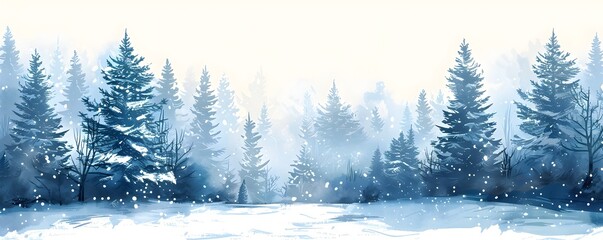 Enchanting Snowy Pine Forest Landscape in Tranquil Winter Wonderland - obrazy, fototapety, plakaty