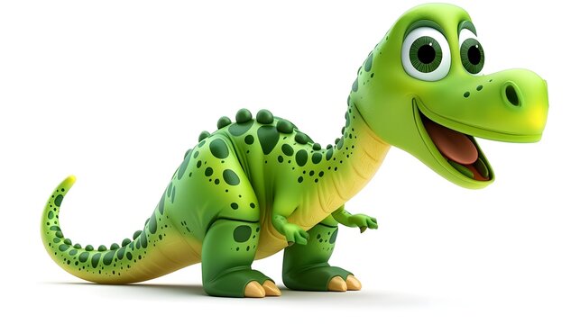 Vibrant Green Cartoon Dinosaur with Surprised Facial Expression on Isolated White Background
