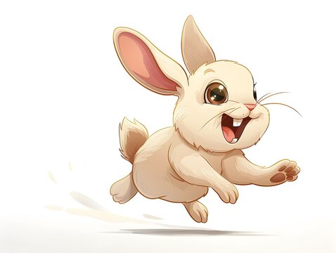An energetic and cheerful cartoon rabbit is depicted in a lively bouncing motion The rabbit's large expressive