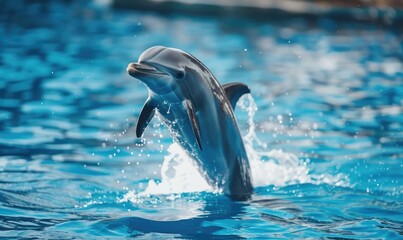 dolphin jumps energetically from the sparkling ocean waves with a beautiful sunset in the backdrop © Filip