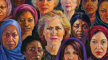 Women of all ages and races on a poster dedicated to National Women's Day