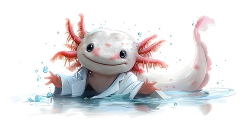 Axolotl Scientist Studying Regenerative Abilities in Laboratory Setting,Whimsical