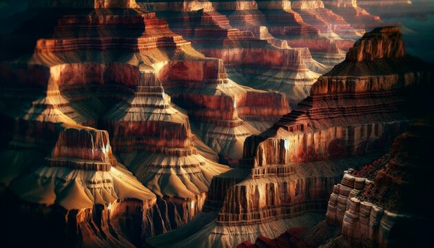 An image capturing a detailed close-up of the Grand Canyon walls, emphasizing the intricate texture and layers.