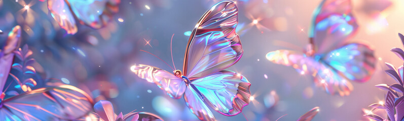 Iridescent Butterfly on Shimmering Floral Background