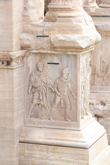 Arch of Septimius Severus Sculpted Detail with Male Figures at the Roman Forum in Rome, Italy