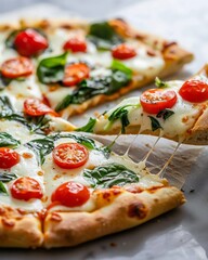 Italian Pizza with Spinach, Cherry Tomatoes, and Mozzarella Cheese