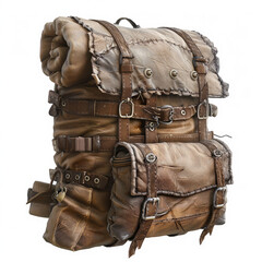 Fantasy traveler backpack with bedroll, AI Generative.
