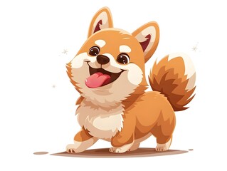 A cheerful and energetic cartoon dog with a wagging tail tongue out and sparkles in its eyes The dog is in a playful - obrazy, fototapety, plakaty