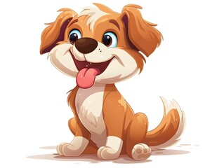 A cheerful and energetic cartoon dog with a wagging tail tongue out and sparkles in its eyes The dog is in a playful