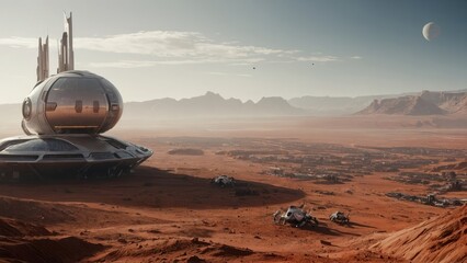 Fototapeta na wymiar futuristic human colony in the Mars