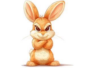 Expressive Cartoon Rabbit Expressing Frustrated Emotions with Crossed Arms and Puffed Cheeks on Isolated White Background - obrazy, fototapety, plakaty