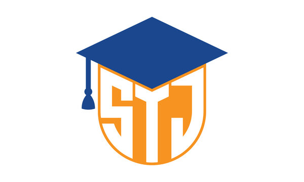 STJ initial letter academic logo design vector template. school college logo, university logo, graduation cap logo, institute logo, educational logo, library logo, teaching logo, book shop, varsity