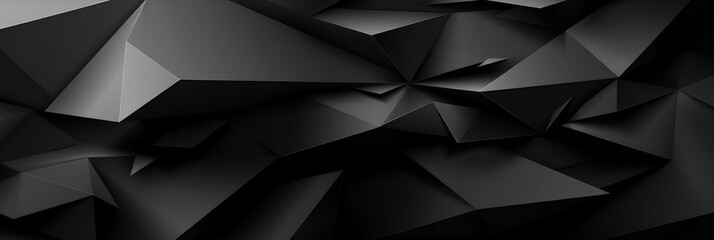 Black abstract background with low poly geometric shapes, dark monochrome wallpaper for design , black Geometric shapes ,banner - obrazy, fototapety, plakaty