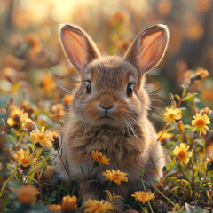 Happy cute easter bunny, card. AI generative